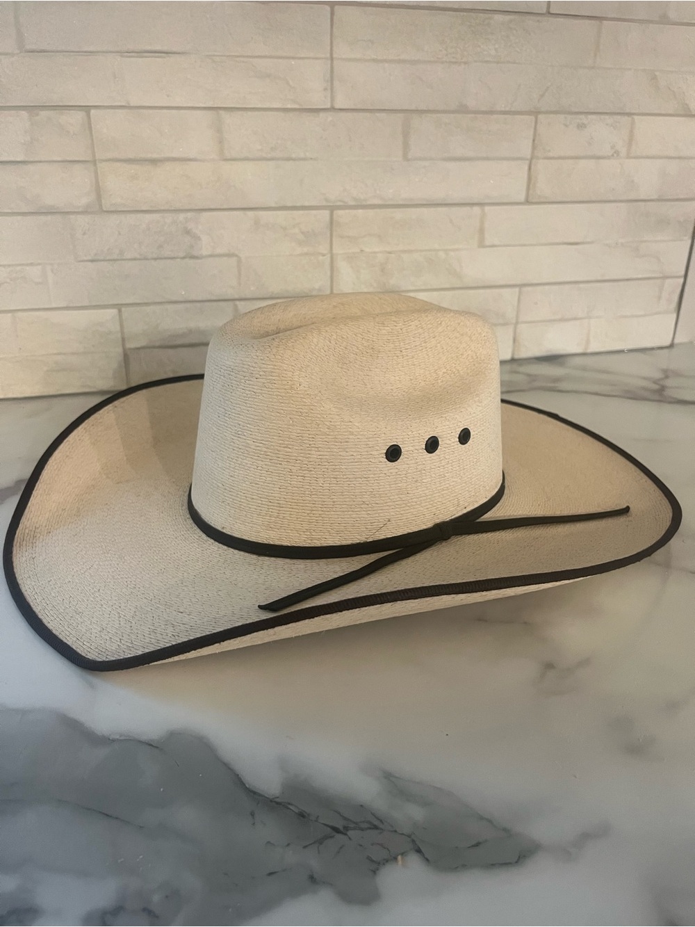 Classic Straw Cowboy Hat with Black Trim - Women's